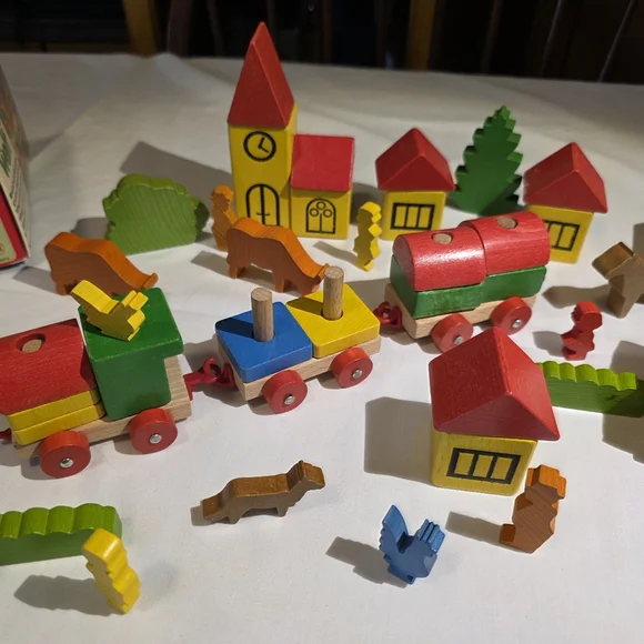 Vintage Lorenz Spielwelt Wooden Village And Train Building Set 70s West Germany - Picture 8 of 16